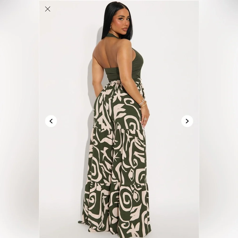 Stylish Green and Cream Women's Wide-Leg Pants - Picture 1 of 3